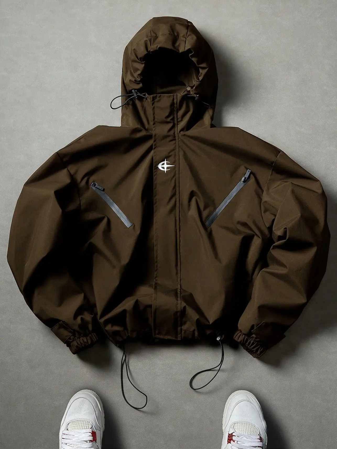 Men’s Lightweight Waterproof Windbreaker Jacket with Hood, Techwear Utility Outdoor Jacket, Wind Resistant Rain Coat with Zipper Pockets, Adjustable Hem, Minimalist Streetwear Shell Jacket for Hiking, Travel, Camping & Daily Wear