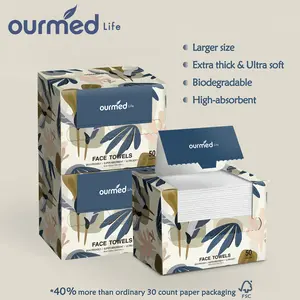 Ourmed Life Face Towels, Ultra SoftBiodegradable Disposable Facial Towels for Sensitive Skin, Lint- free Face Wipes for Washing Face, Skincare and Makeup Remover, Dry Wipes, 10"×12" Extra Large（50/100/150 Count）Skincare & Makeup Removal