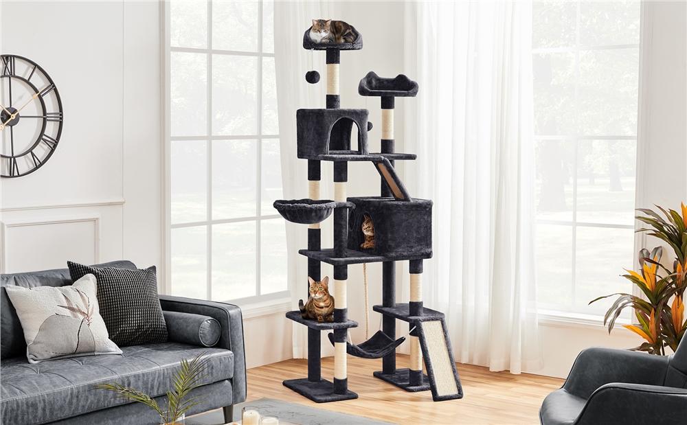 【On Sale】Yaheetech 82.5in Modern Cat Tree Large Tower w/Hammock 2 Kitty-Ear Perches 2 Cozy Condos Scratching Posts Basket Furniture for Large Cats Kittens Dark Gray Beige Light Gray Black Pink 【On Sale】Yaheetech 82.5in Modern Cat Tree Large Tower w/Hammock 2 Kitty-Ear Perches 2 Cozy Condos Scratching Posts Basket Furniture for Large Cats Kittens Dark Gray Beige Light Gray Black Pink