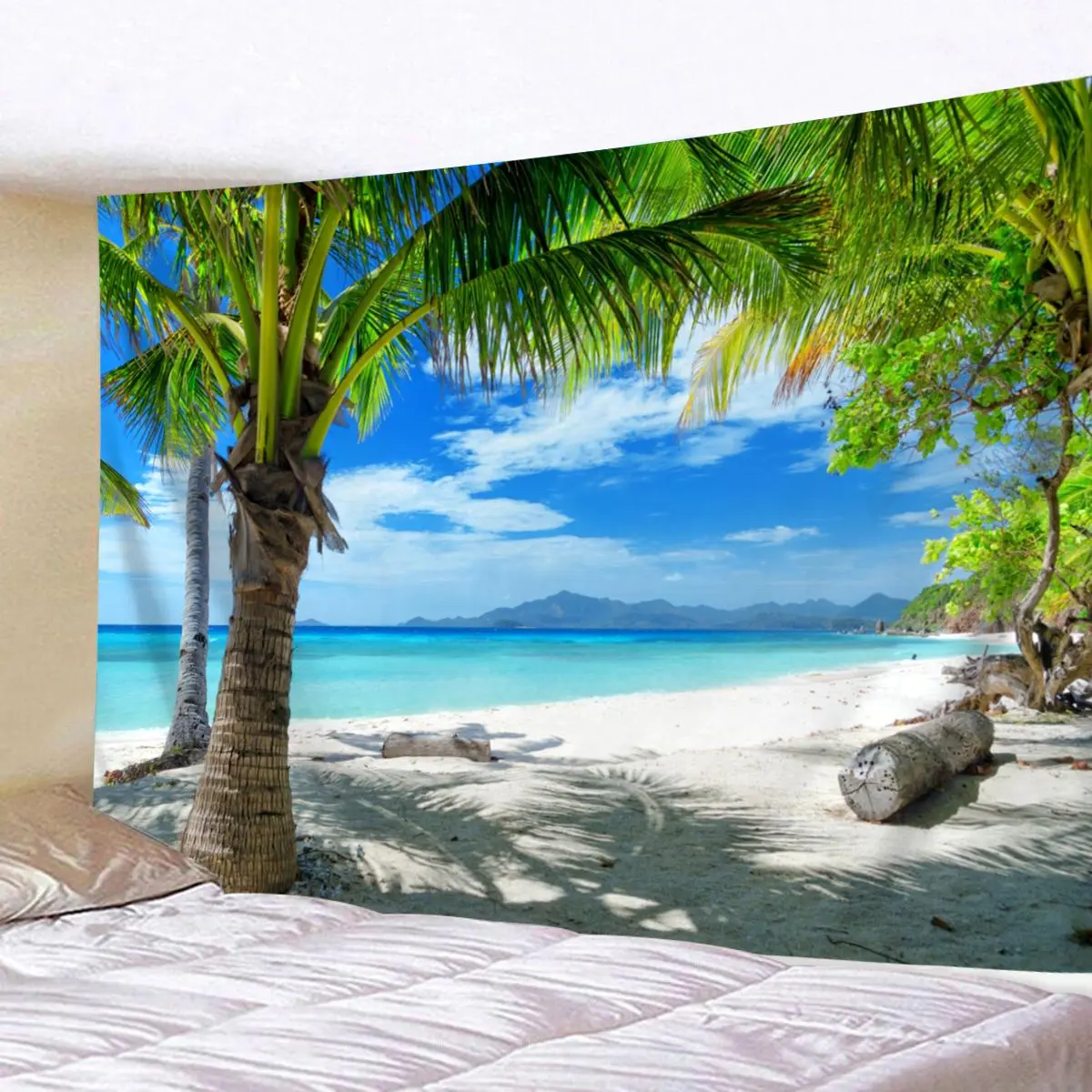 Tropical Beach Pattern Tapestry, 1/2 Counts Summer Beach Background Photography Tapestry, Wall Hanging Decor for Home Living Room Bedroom, Home Decor Supplies, Wall Tapestries, Decorative Tapestry