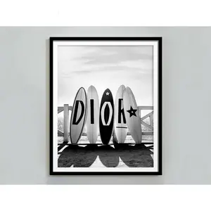 Surfboards on the Beach in Hawaii Print, Luxury Wall Art, Black and White, Fashion Print, Summer Poster, Beach House Décor