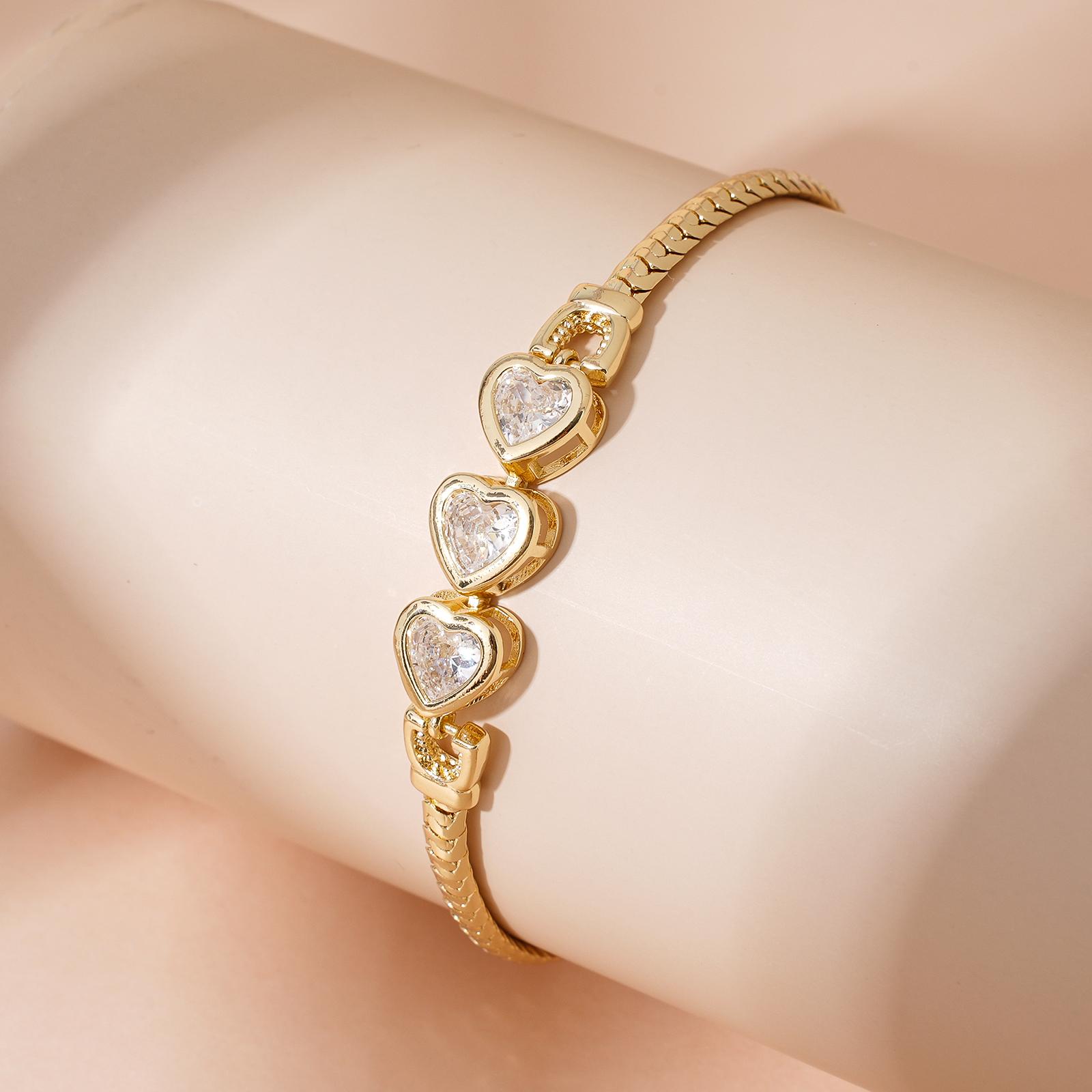 MEIITRUE 14K Gold Plated Snake Chain Bracelet for Women,  Dainty Heart Zirconia Bracelet, Fashion Jewelry for Everyday Wear