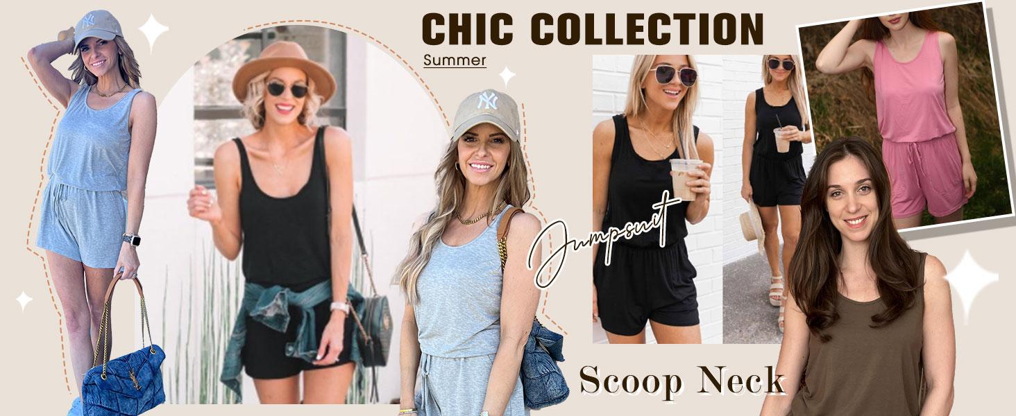 Rompers for Women Summer Sleeveless Scoop Neck Tank Top Casual Short Jumpsuit Rompers with Pockets Rompers for Women Summer Sleeveless Scoop Neck Tank Top Casual Short Jumpsuit Rompers with Pockets