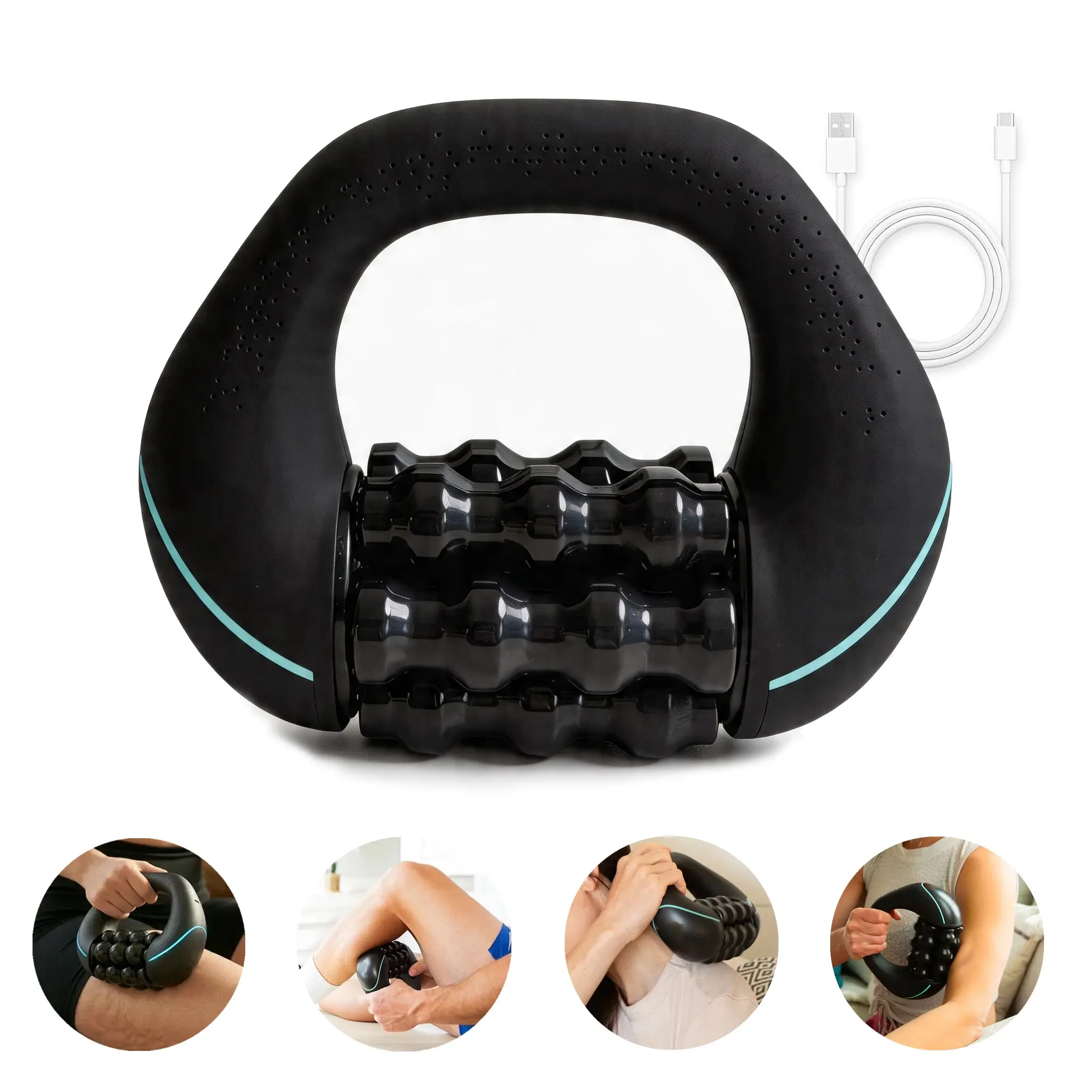 Electric Handheld Rolling Massager, Lymphatic Drainage Roller, Cordless Electric Body Massager with 3-Speed Settings, Portable Massagers, USB Rechargeable Roller, Personal Care Tool for Back, Shoulder and Legs, Adjustable Relaxing Muscle Massagers