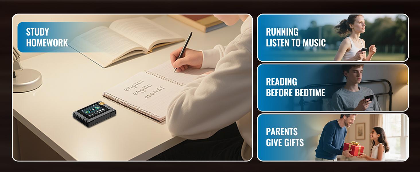 Retro MP3 Player 64GB with Dynamic UI HD Speaker Tape Drive Shape Portable Bluetooth 50 Hours Battery 2.4" Touchscreen Music Player