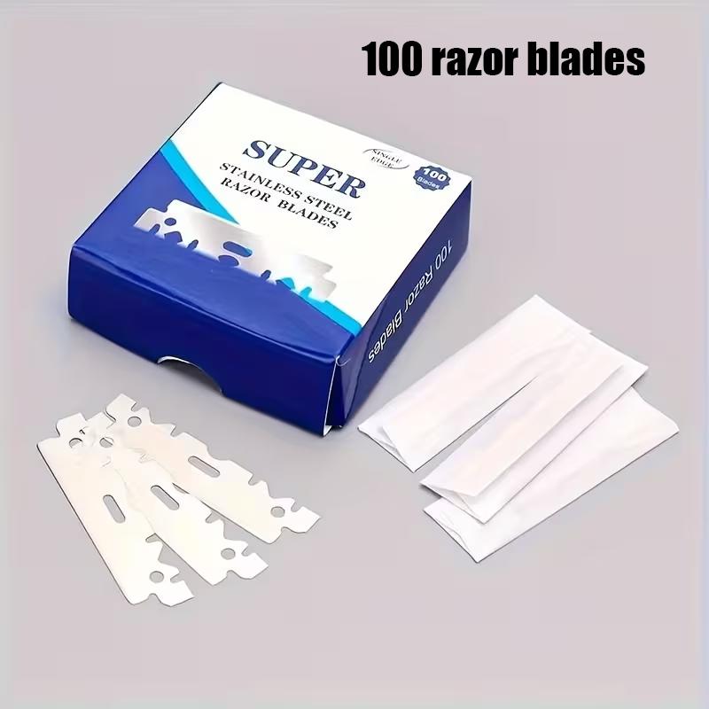 100pcs Stainless Steel Half-Edge Razor Blades for Haircuts - Vintage Manual Shaving Tools, Professional Barber Supplies