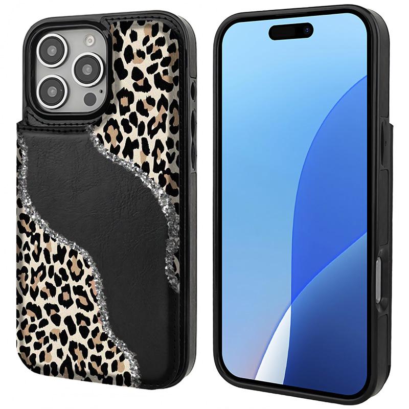 Stylish Leopard print Pattern Phone Cases Compatible For With iphone 17 16 15 14 13 12 PRO PLUS MAX AIR PU Black Brown Pink Durable Flip High quality Leather Credit Card Bag Holder Mother Gift Wallet Shockproof Anti-Drop Full Protection Shell Cover