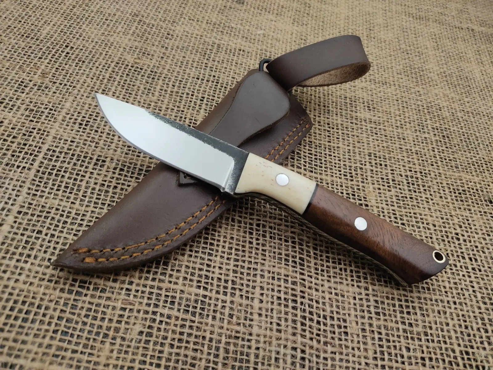 Handmade 1095 High Carbon Steel Fixed Hunting Knife | Camping Survival Skinner Knife with Bone & Rosewood Handle – 8” Outdoor Knife