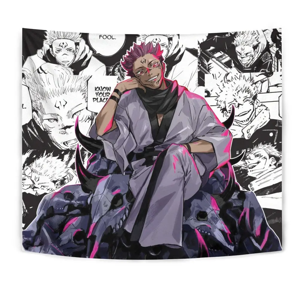 Ryoumen Sukuna Jujutsu Kaisen Anime Tapestry Wall Mural - Lightweight Polyester Anime Art Collectibles, Vintage Room Decor, Otaku Gift, Independence Day Accent