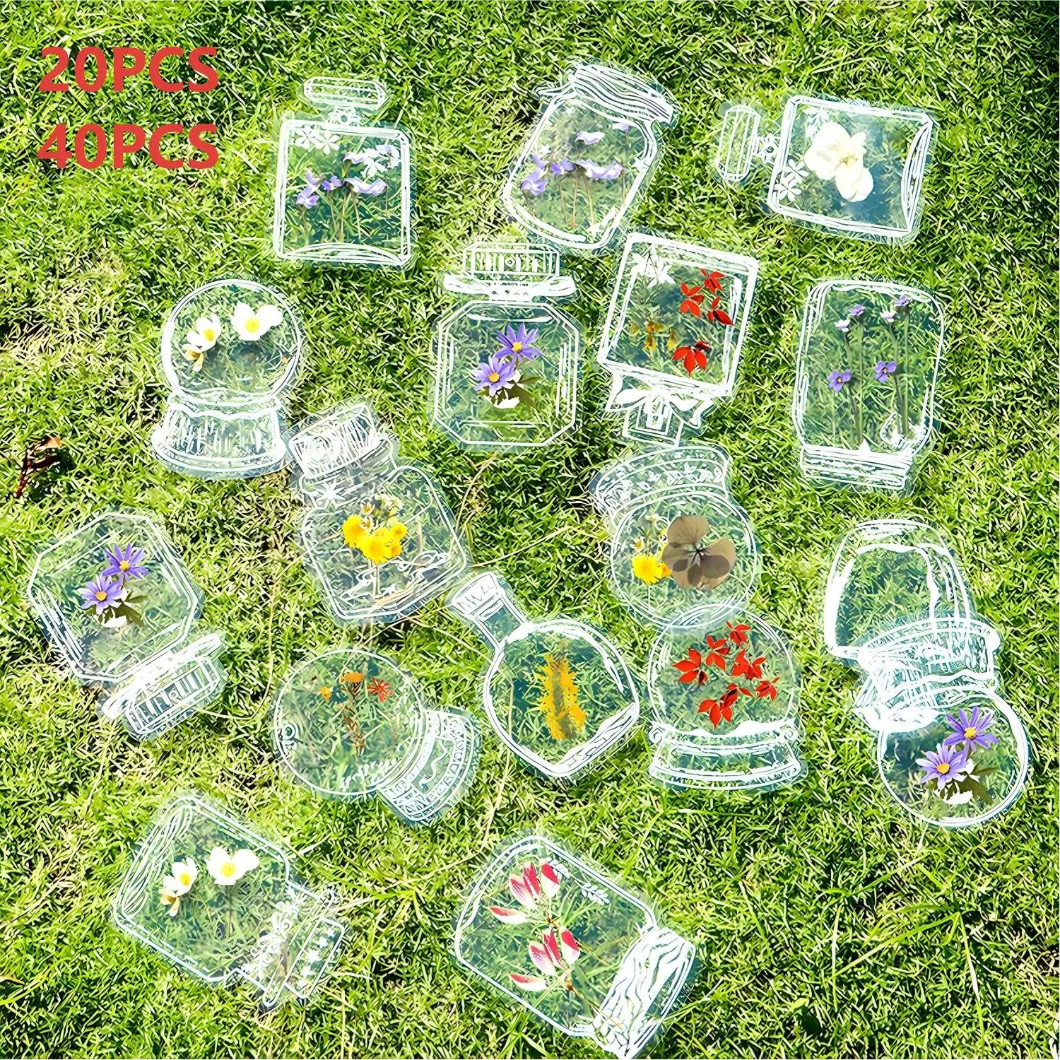 20/40 PCS Random Pattern Clear Dried Flower Bookmarks – DIY Glassware Personalized Stickers, Natural Flower Bookmark Crafts, Perfect for Reading Gifts, Journal Decoration & Scrapbooking, Unique Botanical Design, Adds Elegant Touch to Every Page