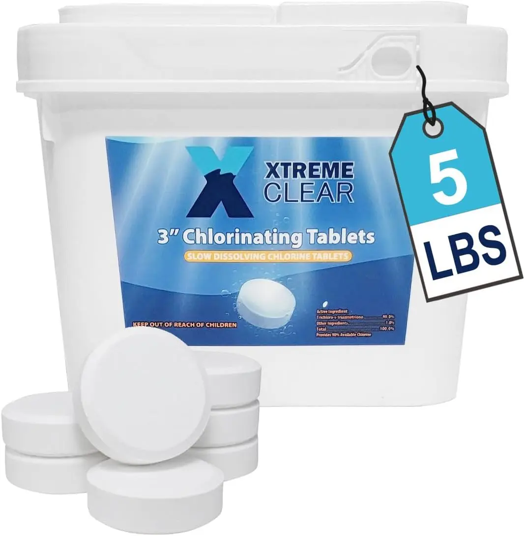 XtremepowerUS XtremeClear 3-Inch Round Pro-Grade Tri-Chlor Pool Tablets, 5lbs Slow-Dissolve UV-Stable Sanitizer, Individually Wrapped for Outdoor Pool & Hot Tubs, Adjustable Release Rate, Low-Effort Water Maintenance, Cost-Saving