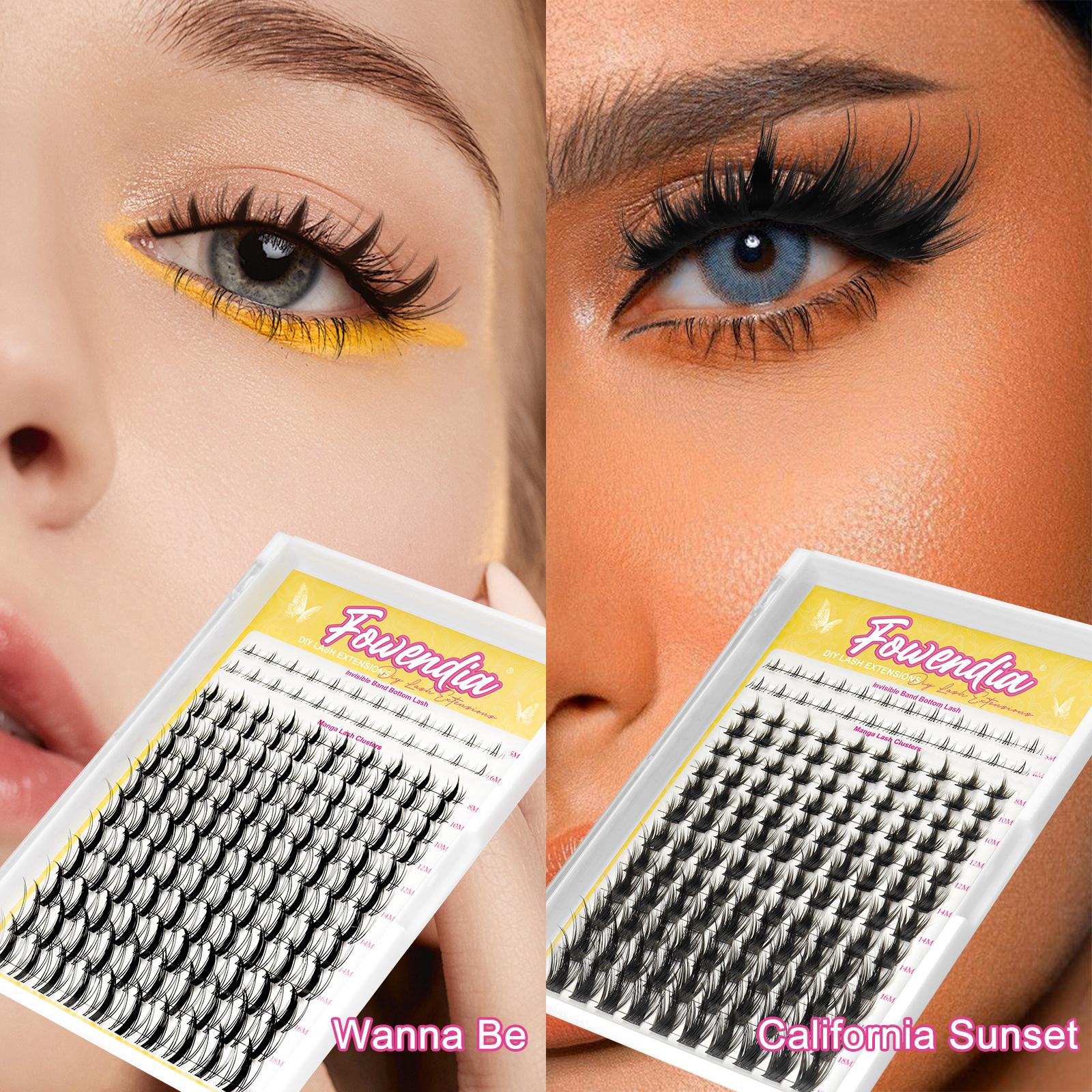 Fowendia Manga Lashes Cluster Lashes C D Curl DIY Extension Kit and California Sunset Wanna Be Freya Lash Clusters Fall Deals For You Campaign 8-18mm with Bond, Seal and Remover - Ultra-Thin Transparent Bands, Lash Magic Anime dealsforyoudays