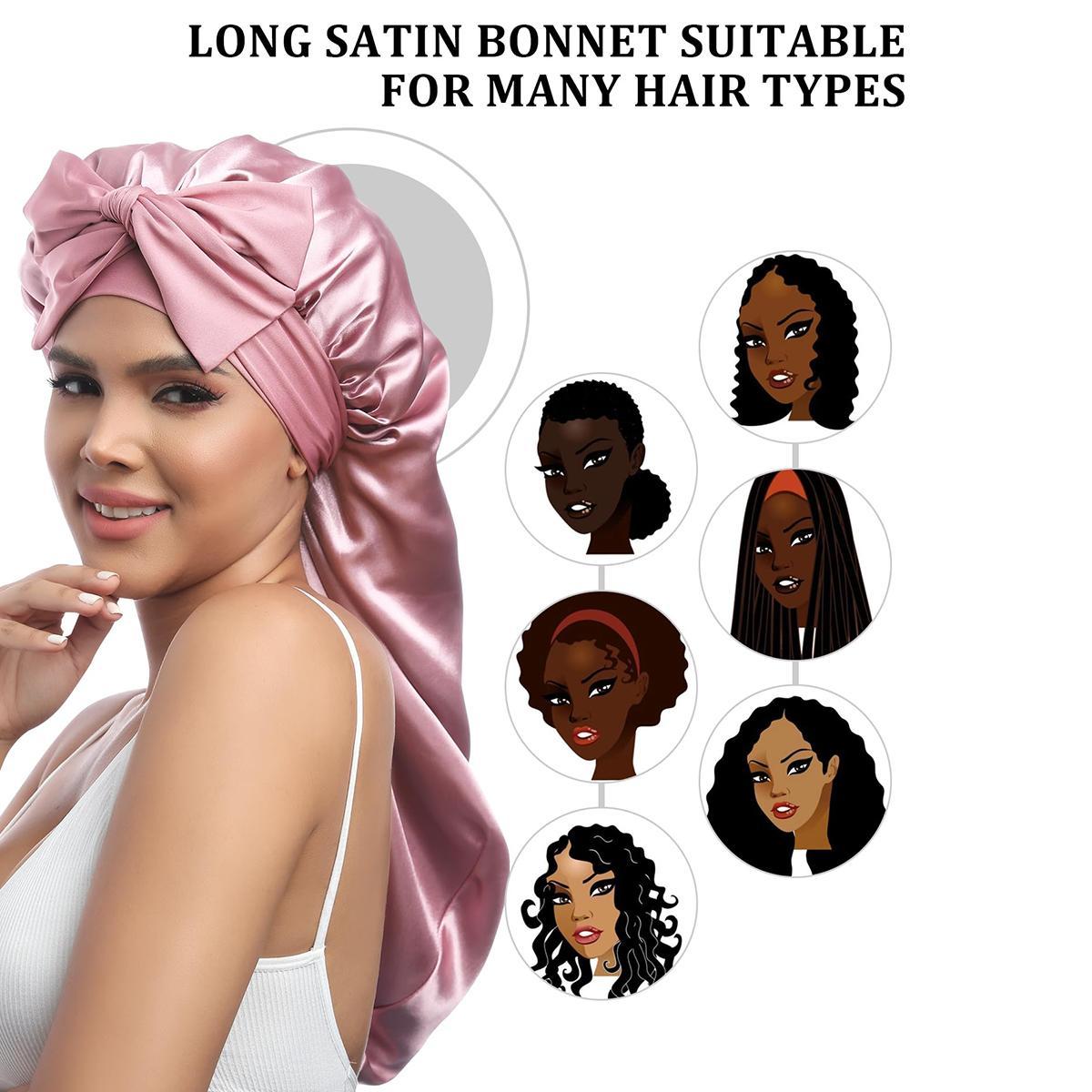 AWAYTR Long Double Layer Satin Bonnet for Sleeping Reversible Silk Feeling Bonnets for Long/Curly Hair Women Sleeping Cap with Tie Band Head Wrap Nightcap TikTokShopBlackFriday