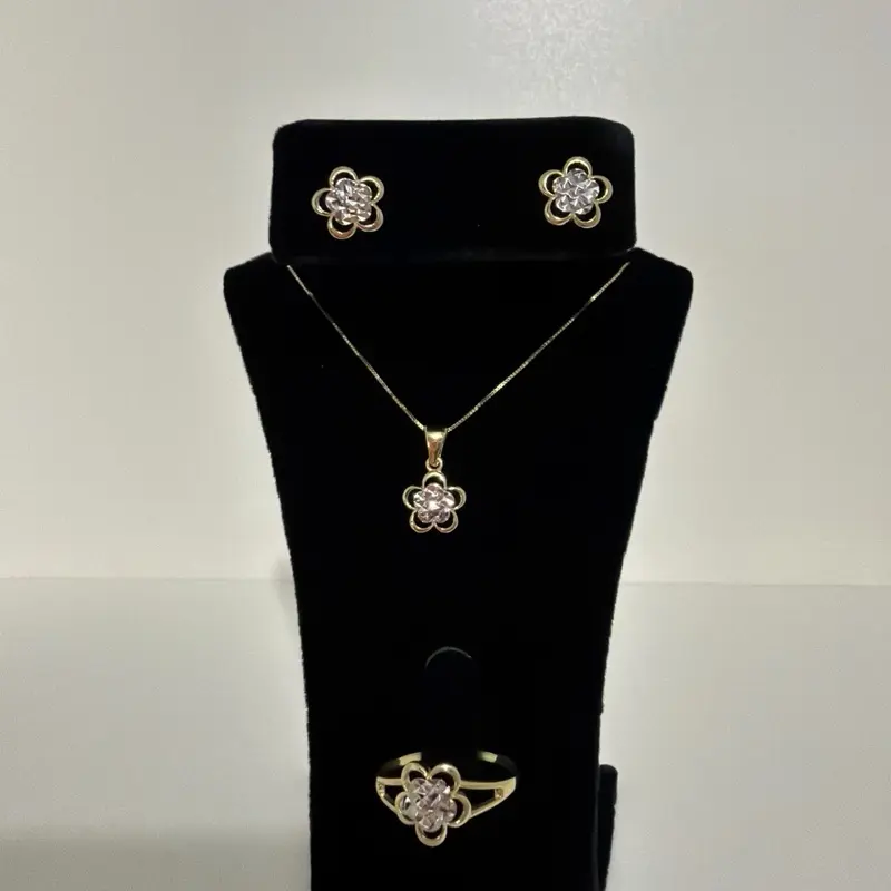 Set en Oro 10K Aretes, anillo, cadena y dije