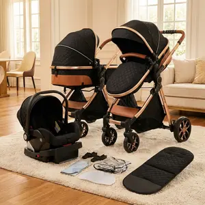 Convertible 4 in 1 Newborn  Stroller with Car Seat and Bassinet, Lightweight Infant  System with Reversible Seat, Shock Absorbing Wheels and Adjustable Handle, Safe and Comfortable  Pram for Home, City Walks and  electric travel Back Booster 3-in-1 Baby