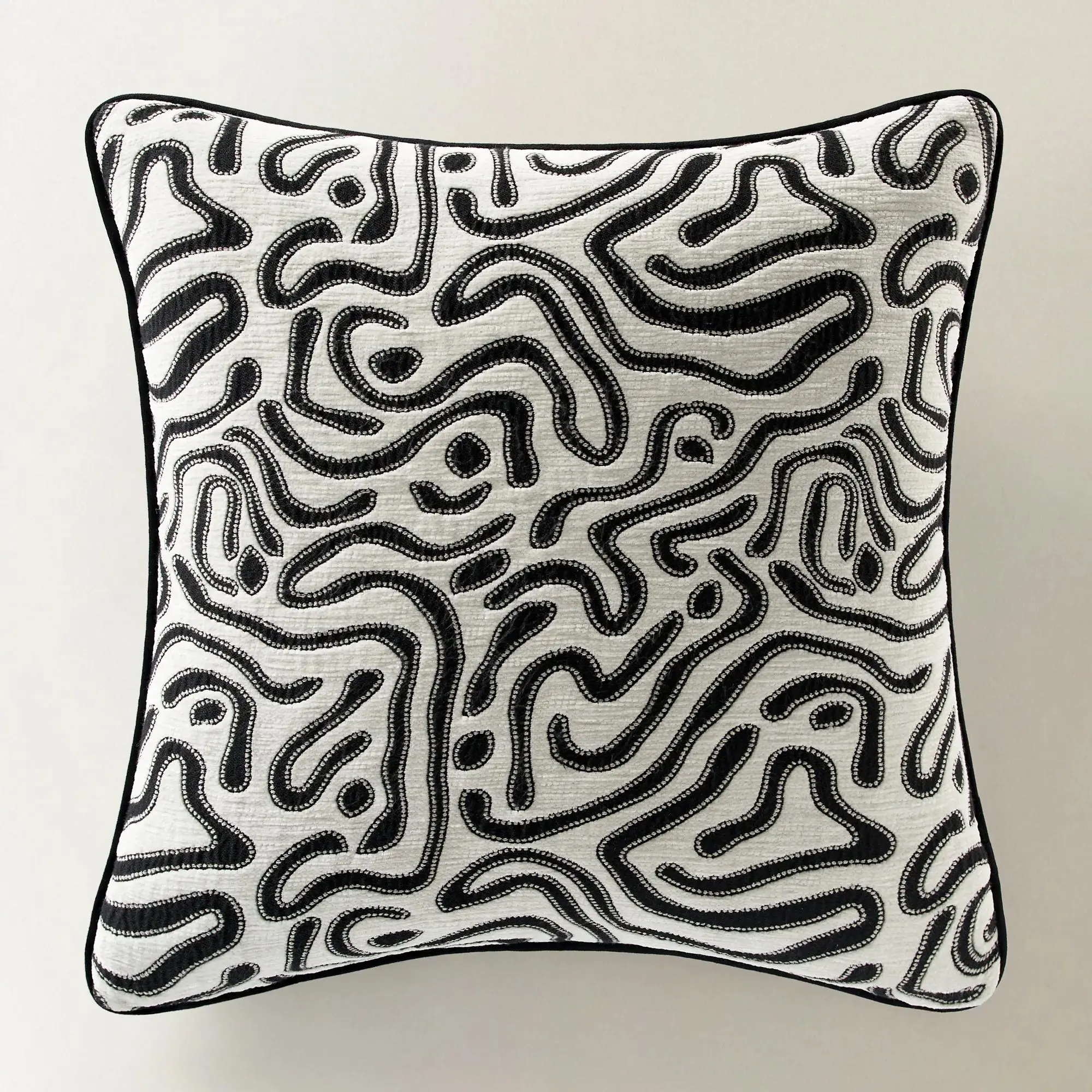 Z Gallerie Abelia Pillow 22" Decorative Black Elegant Artistic Stitched Ivory Classic Soft Cushions Sofa Cushion Cushioning Materials Home Textile Accent Artwork