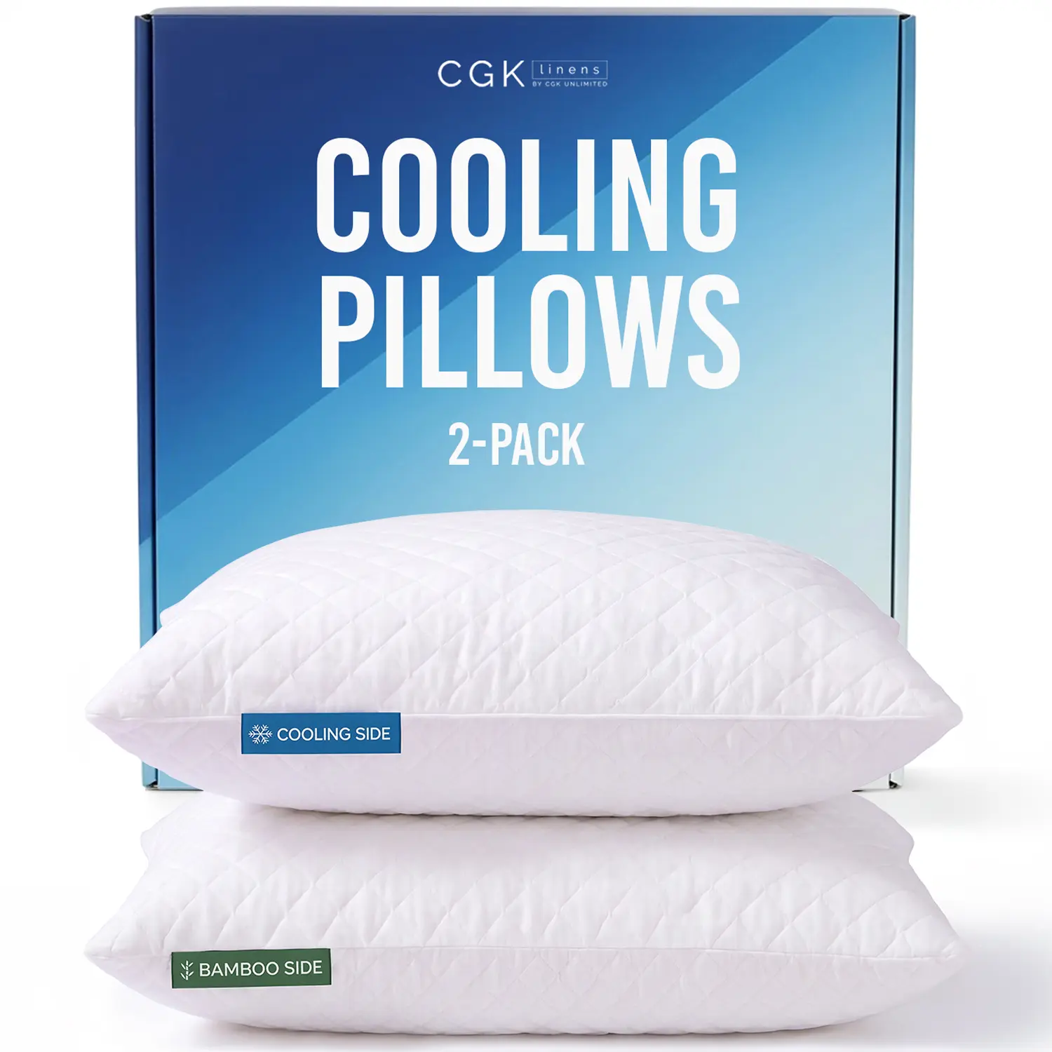CGK | FrostBite Pillows - Breathable Cooling Bed Pillows for Hot Sleepers - Adjustable Shredded Memory Foam - Soft or Firm, Supportive for Side, Back & Stomach Sleepers - Washable Cover