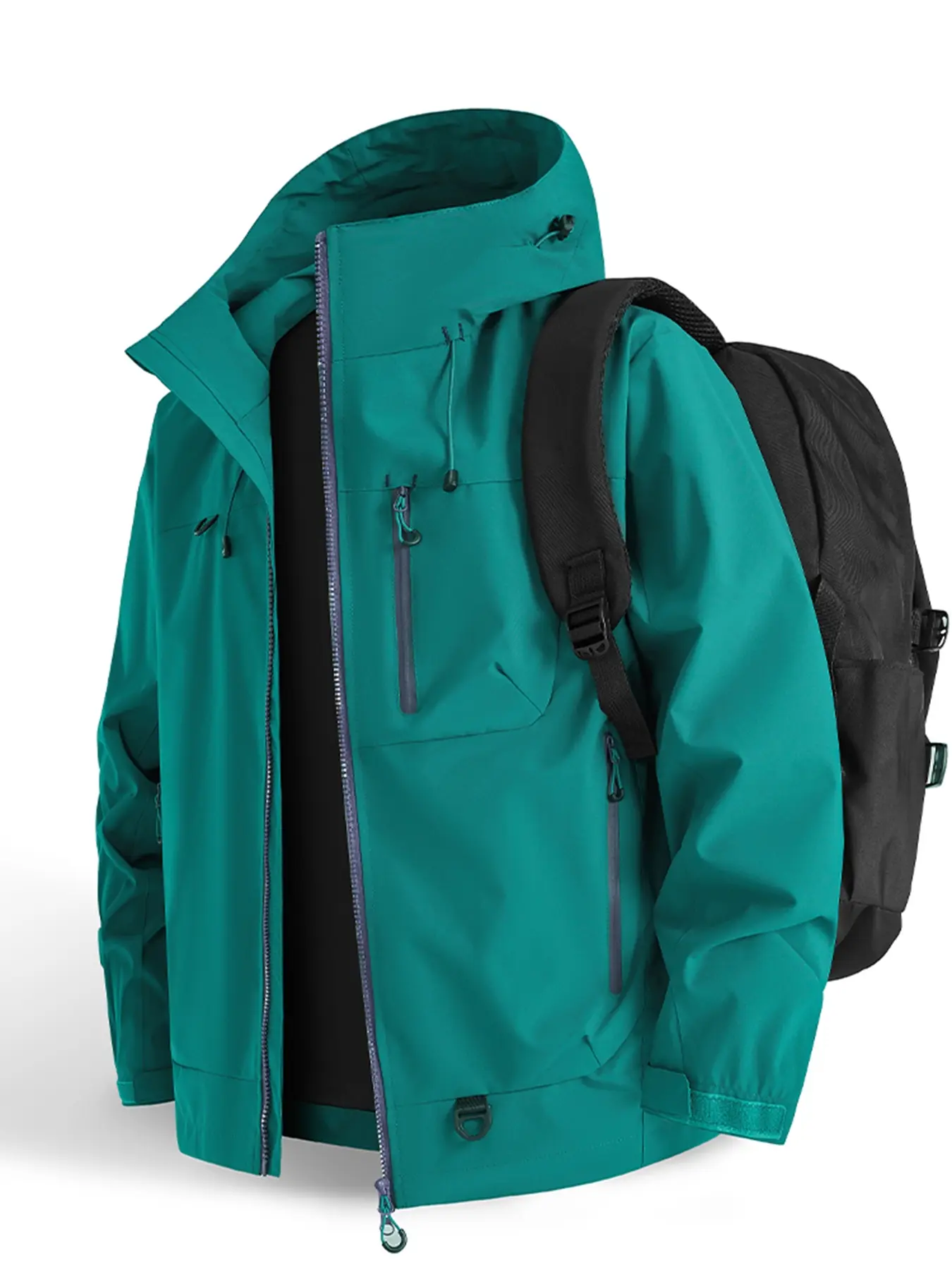 New Outdoor Hooded Couples' Mountain Climbing Jacket, Spring & Autumn Windproof Waterproof Breathable Stylish Plain Jacket, Outdoor Zipper Jacket, Hiking Jacket, Waterproof Windproof Outerwear, Outdoor Clothing