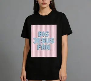 Unisex Large Jesus Fan Washed Cotton TShirt Plus Size Shirt