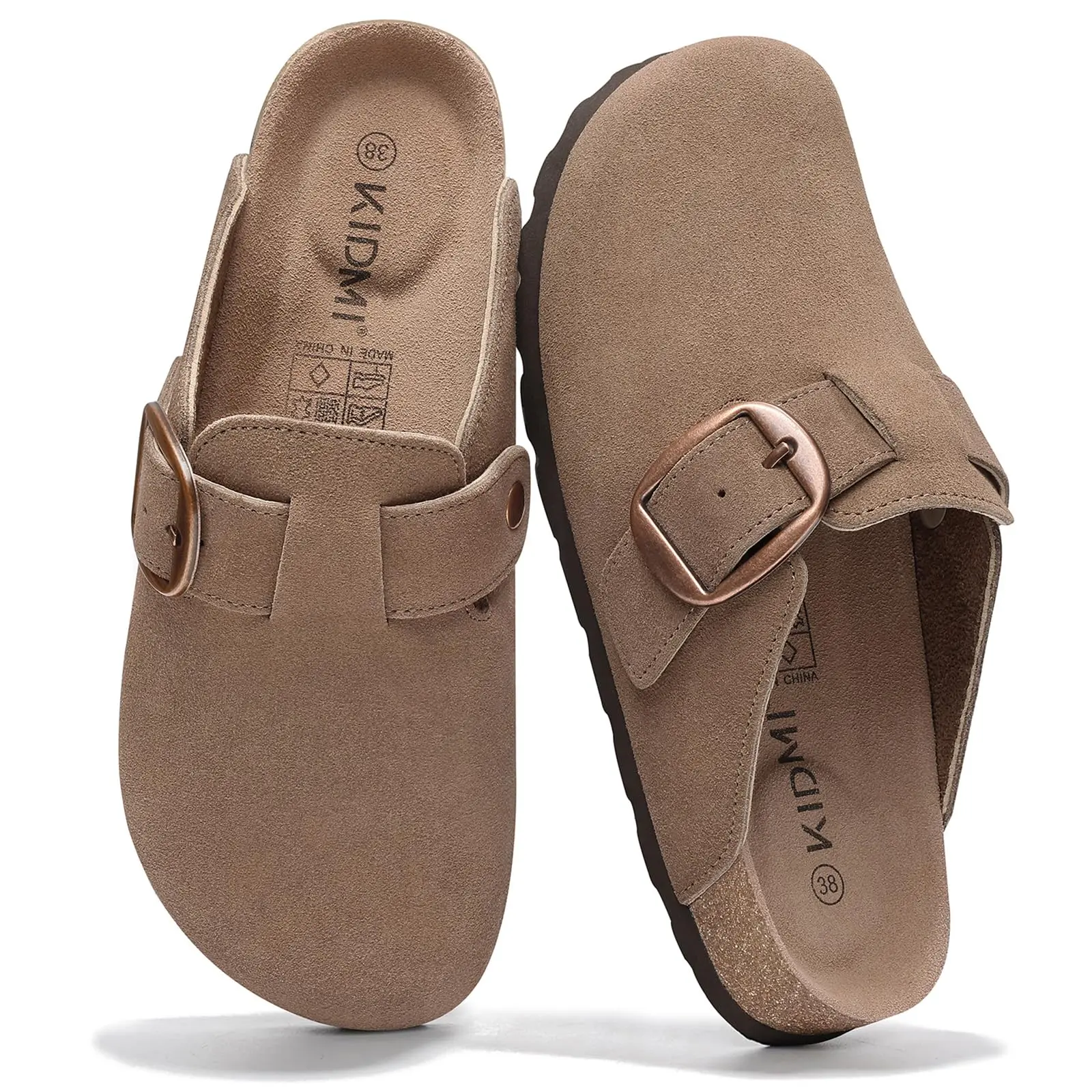 KIDMI Genuine Suede Clogs for Women Memory Foam Cork Footbed Potato Shoes Slip On Leather Mules with Big Buckle KIDMI Genuine Suede Clogs for Women Memory Foam Cork Footbed Potato Shoes Slip On Leather Mules with Big Buckle
