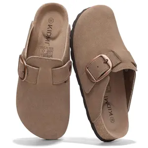 KIDMI Genuine Suede Clogs for Women Memory Foam Cork Footbed Potato Shoes Slip On Leather Mules with Big Buckle