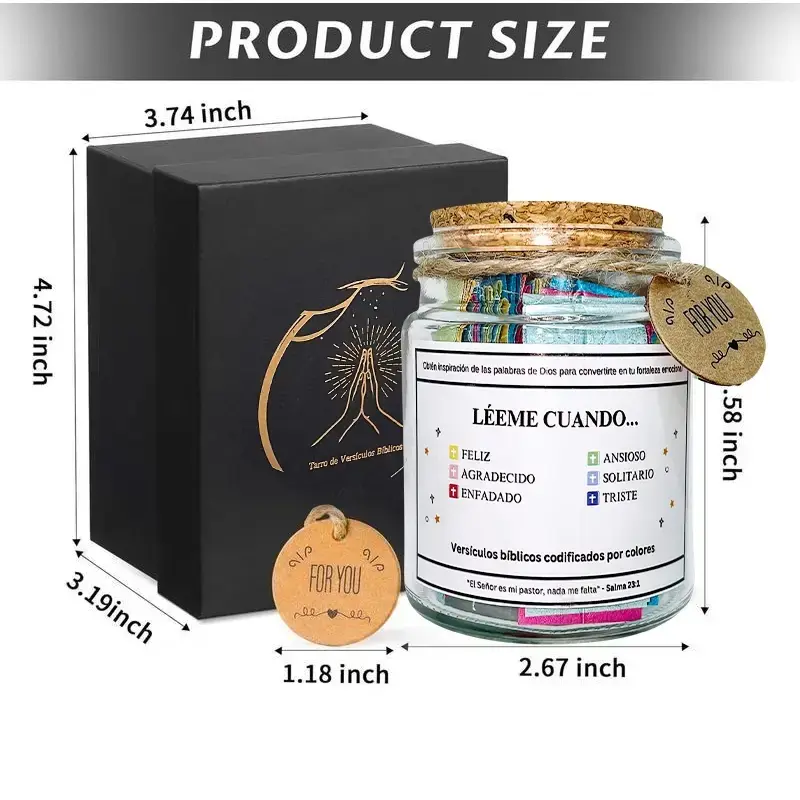 Christian Scripture Prayer Card Set - Waterproof Glass Home Organizer Storage Jar, Unisex Spanish-English Bible Verse Jar for Stress Relief, Ideal for Church Graduation Baptism Father's Day Gifts