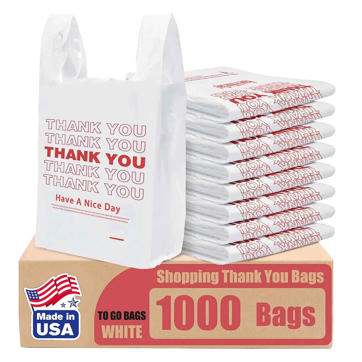 1000 Count Thank You Plastic Bags (11.5" X 6.5" X 22") White, Pet Waste Bag, Small Carry Bags For Retail, Supermarket, Shopping Bag For T-shirt Packaging, Bin Bags, Takeout, Grocery Bags For Travel and Home Use