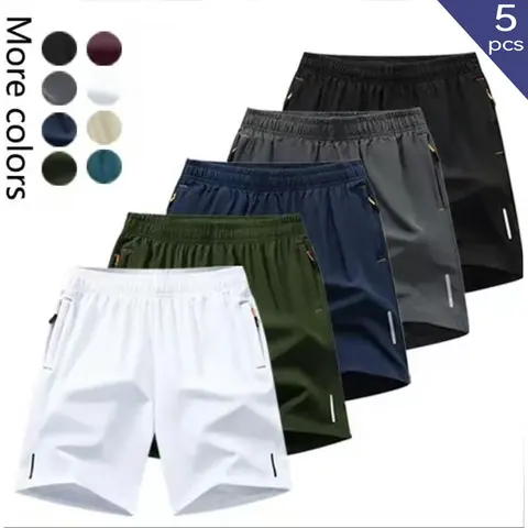 Clean Gent Men’s Solid Color 5-Pack Shorts with Zipper Pockets — Casual, Comfortable, Breathable Summer Wear for Daily Use, Gym, Fitness, and Sports; Men’s Summer Activewear