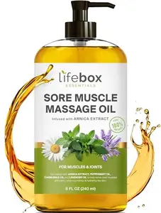 Arnica Sore Muscle Massage Oil – Pure & Natural - Massage Therapy for Muscles & Joints – Body Oil Infused with Arnica Extract, Lavender, Peppermint & Chamomile Oils – 8 FL OZ