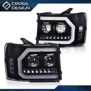 CROSSDESIGN LED DRL Tube Headlights Lamps Fit For 2007-2013 GMC Sierra 1500 2500HD 3500HD