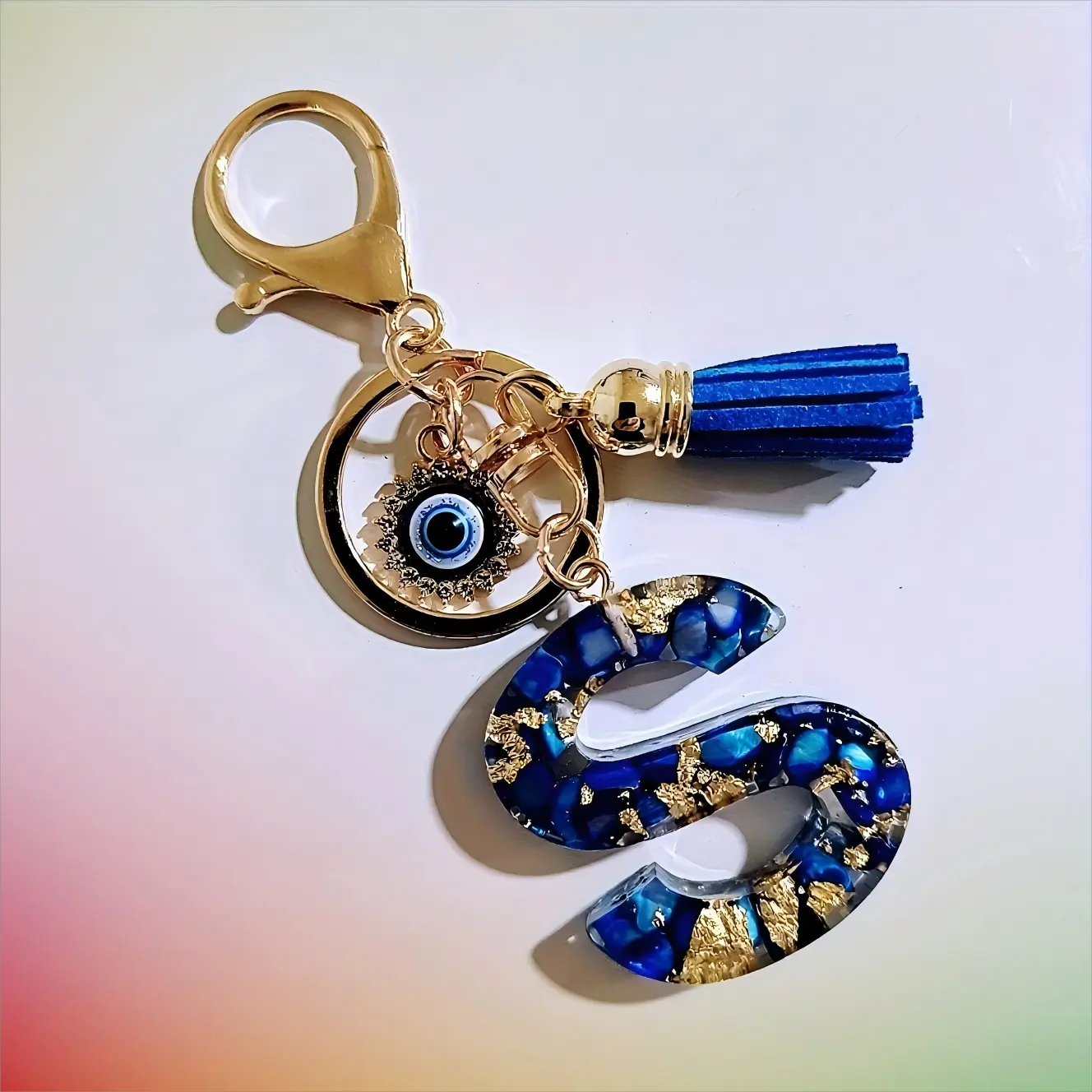 Boho Resin Letter Charm with Evil Eye & Tassel, Keychain for Car Keys & Mini Accessories for Your Purse or Bag, Bag Accessories, Boho Style, Bag Chains And Charms