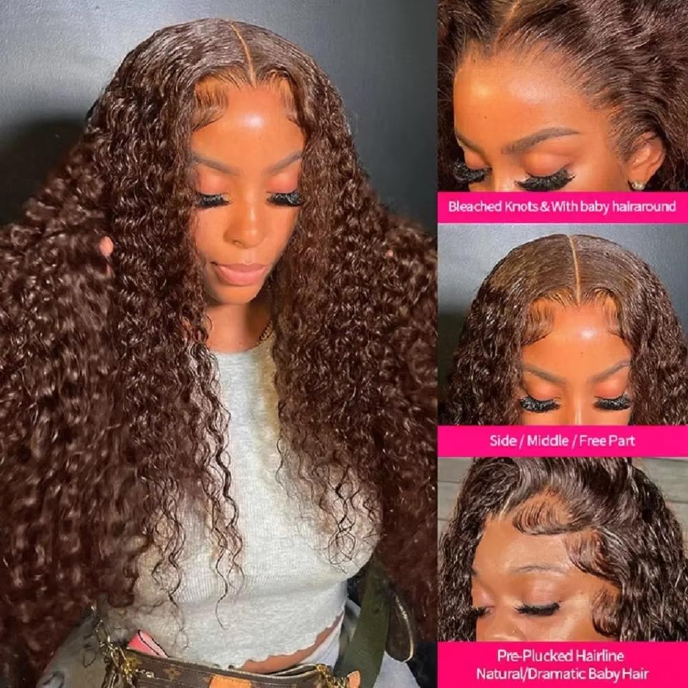 Chocolate Brown Deep Wave Lace Front Human Hair Wig 13x6 13x4 Water Curly Wigs Pre Plucked Color Hd Lace Frontal Wig For Women 180 Density 28 30 32 Inch