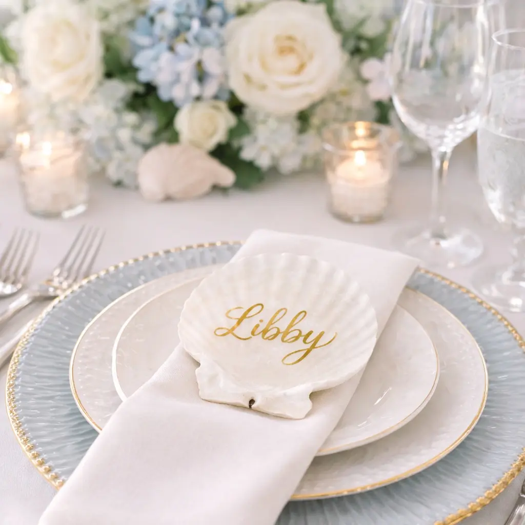 Personalized Scallop Shell Place Card - Siesta Elegant Place Setting ...