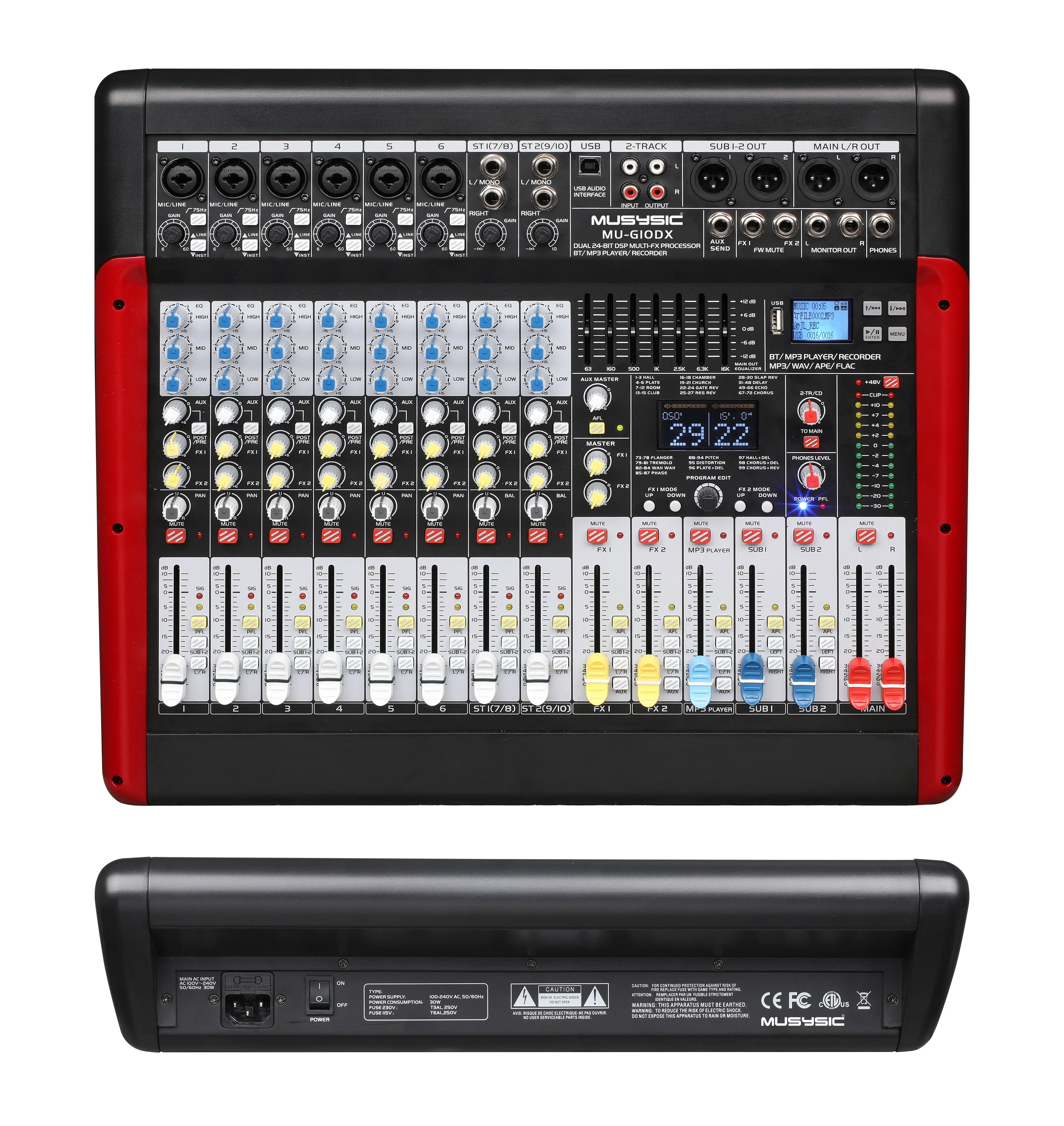 MUSYSIC MU‑G10DX Professional 10‑Channel Mixer with Dual 24‑Bit DSP, USB Audio Interface, Bluetooth/MP3 Recorder & 7‑Band EQ