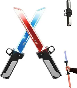 Weapons Dual-Blade Sword | Reversible Hilt 2-in-1 Red/Blue Light Sword | Swing-to-Extend Plug-in Retractable Blade Fidget Toy Cosplay Prop & Collector’s Item Valentine's Day Gifts for Him