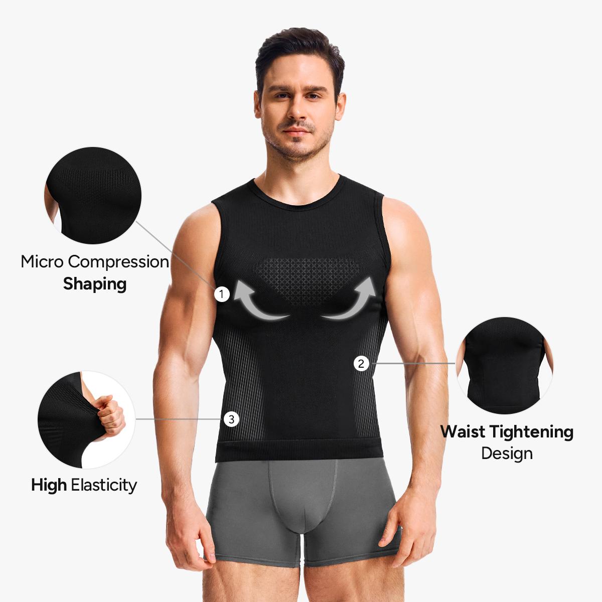 Nebility Men's Shapewear Vest - High Elasticity Micro Compression Shirt, Waist Tightening & Slimming, Moisture Wicking Quick-Dry 3D Breathable Fabric, Crew Neck