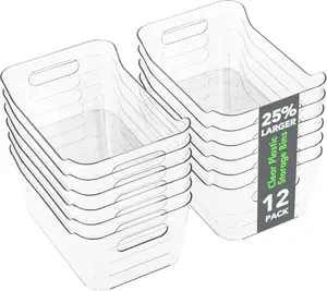 Clear Pantry Organizer Bins (12 Pack) – Fridge, Cabinet, Shelf Storage for Home, Kitchen and Office