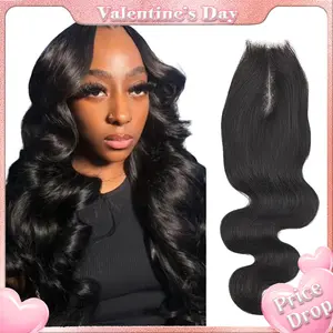 [Wequeen] 2x6 HD Lace Closure Straight Body Wave Skin-Like Closure Human Hair, Soft & Natural, Durable & Lightweight, 14-18 Inch, #1B Natural Black Valentine Gifts