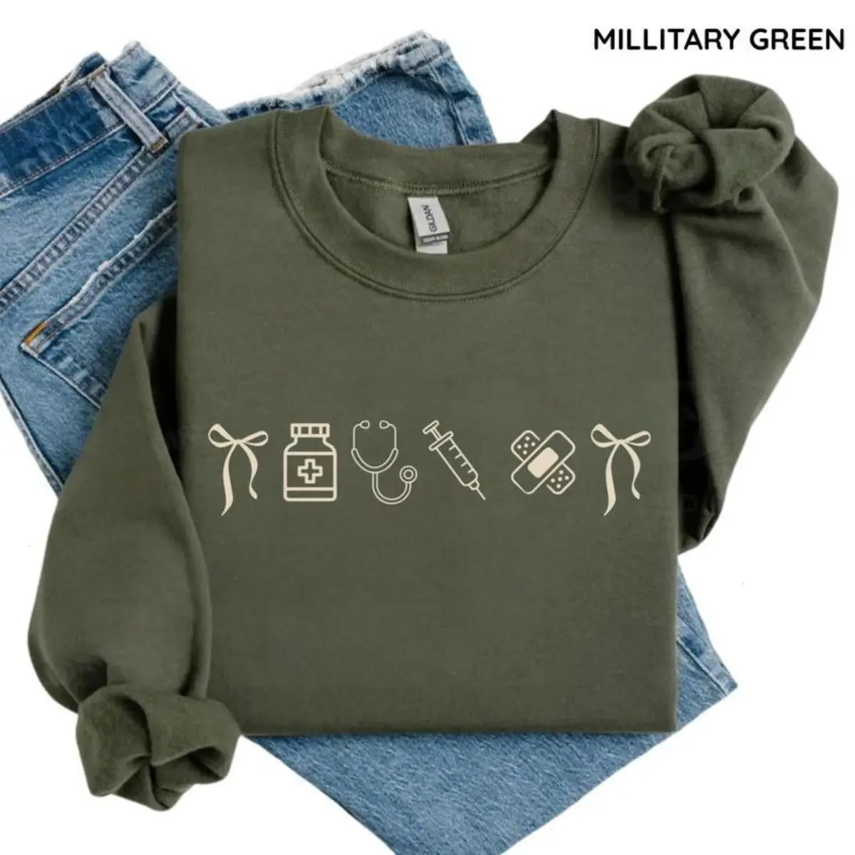 Minimalist Nurse Icons Gildan Sweatshirt, Cute RN Crewneck, Nursing Graduation & Appreciation Gift