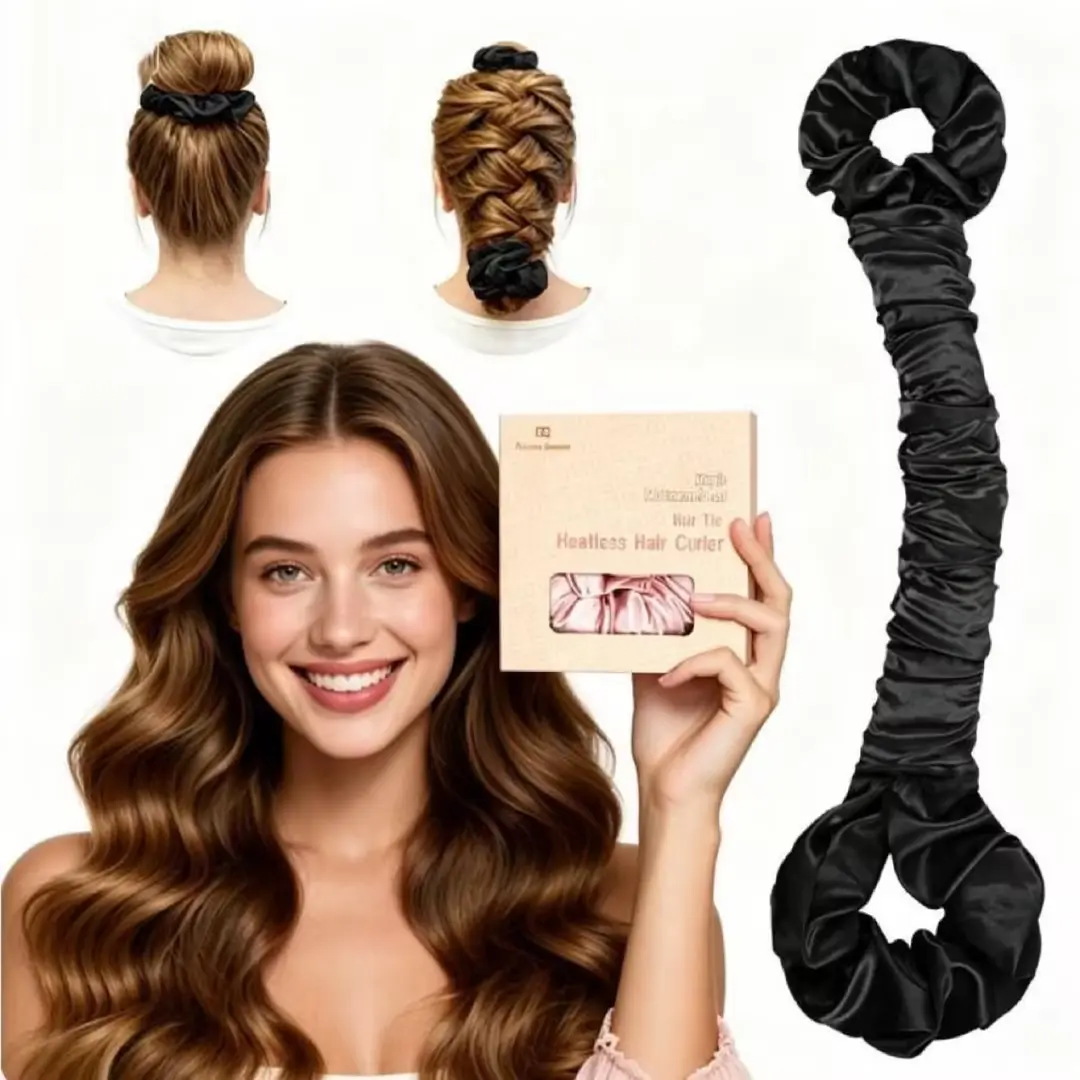 BONNET QUEEN Multi-function Satin Heatless Hair Curler & Hair Tie Non-Heating Hair Roller Curling Rod with Scrunchie, Large, black(For Big Curls), Hair Curling Rods summerwins