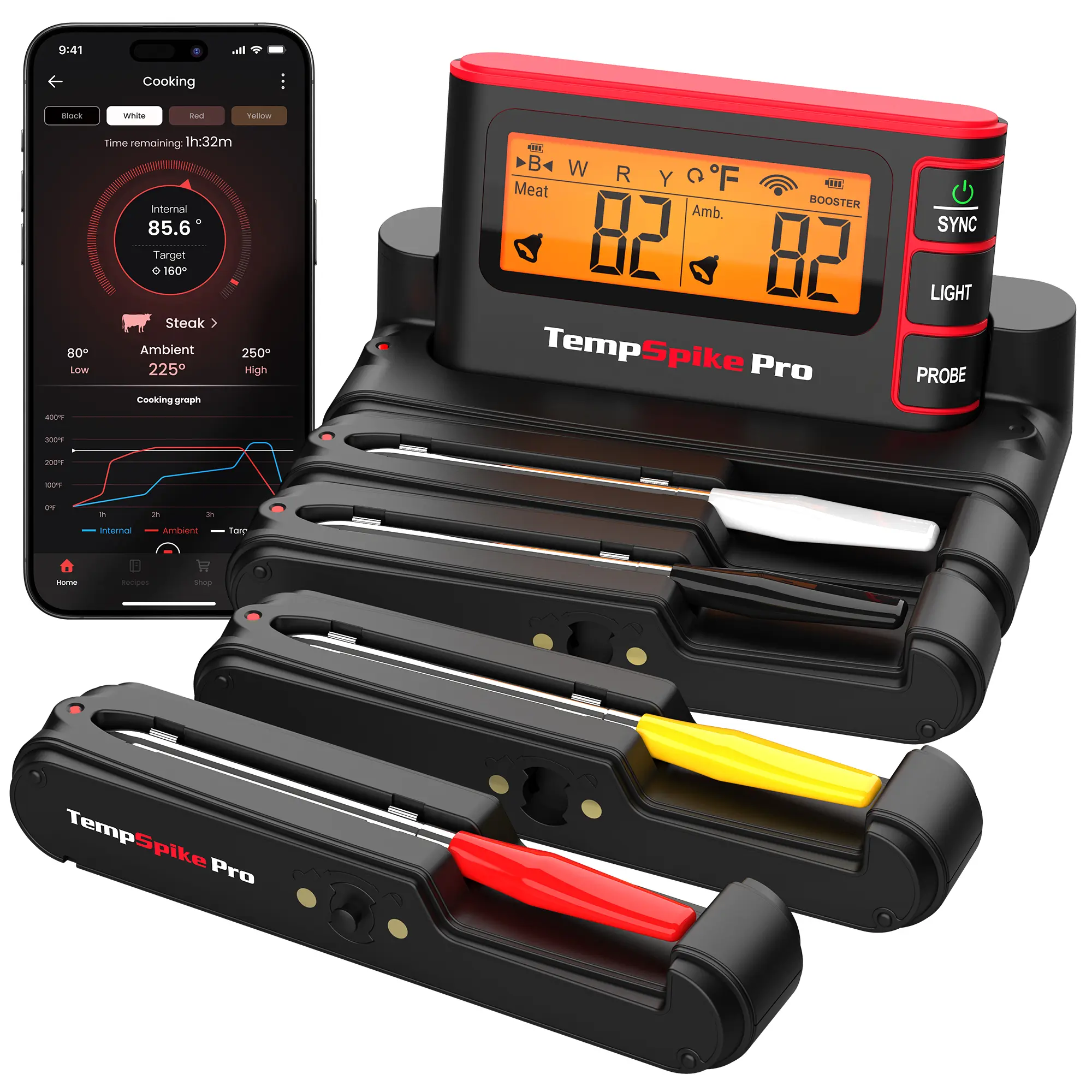 TempPro TempSpike Pro TP980 Portable Wi-Fi & Bluetooth Wireless Meat Thermometer with App Control, Compact Handle, Waterproof Stainless Steel-Ceramic Probe, Standalone Base, +/-0.5°F Accuracy, 36h Probe Runtime, 1050°F Range for Grill & Kitchen (for Dads)