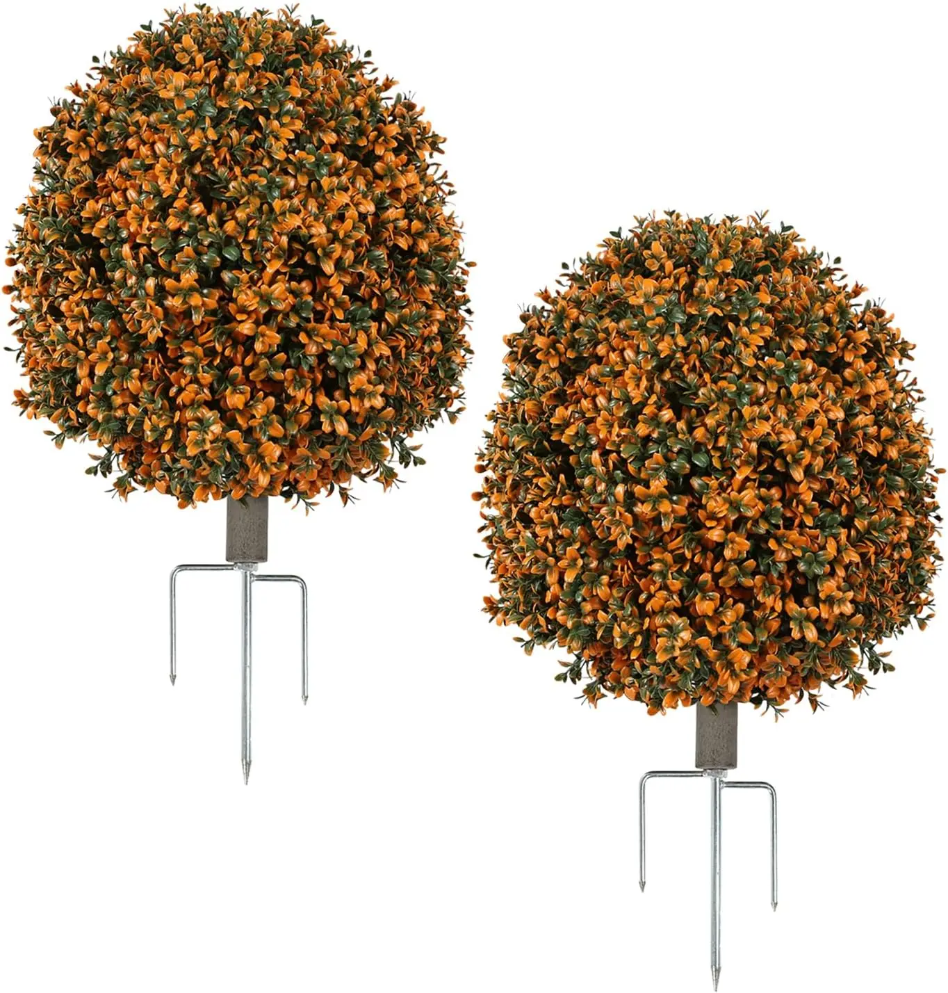 2-Piece Vintage Autumn-Hued Artificial Boxwood Topiary Stakes - Outdoor Garden Lawn Landscape Decor - American Country-Style Autumnal Outdoor Ornament