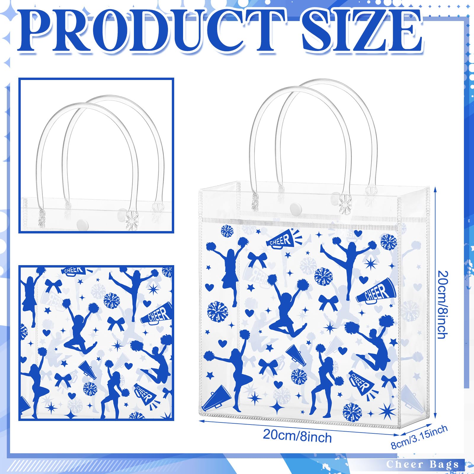 24 Pcs Cheerleading Easter Gift Bags with Handle School Uniform Gift Bag Wrapping Supplies for Team Coach Student Cheerleader Gift Bag Bulk Clear Gift Package Cheerleader Party Gift Bag Packaging Accessories