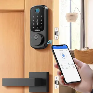 DESLOC Fingerprint Bluetooth Smart Lock with 2 Lever Handles, Keyless Entry Front Door Lock Set, Electronic Keypad Deadbolt, App Control, Auto Lock, Long Battery Life, Secure Home Access