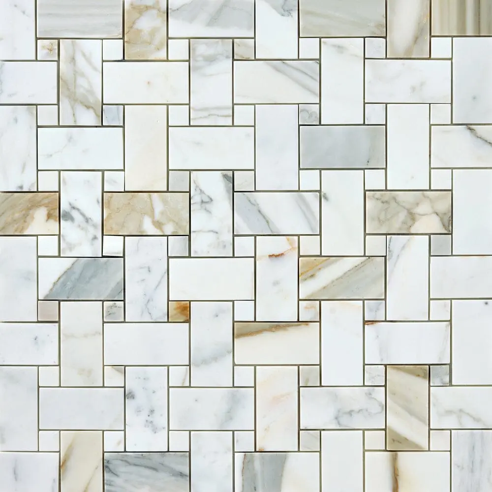 Calacatta Gold Large Basketweave 12x12 Polished/Honed Marble Mosaic Tile