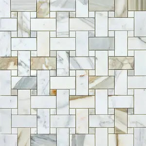Calacatta Gold Large Basketweave 12x12 Polished/Honed Marble Mosaic Tile