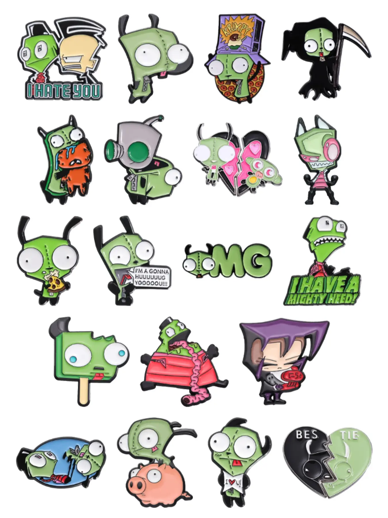 Alien Invaders & Cute Robot Badge, Badge Pins, Badge Decoration, Fun Cool Style, Multi-Style Cover, Cosplay Identity Identifier, Perfect Gift for Retro Anime Fans