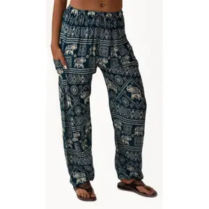 Elephant Print Harem Pants: Thai Rayon Boho Aladdin Pants