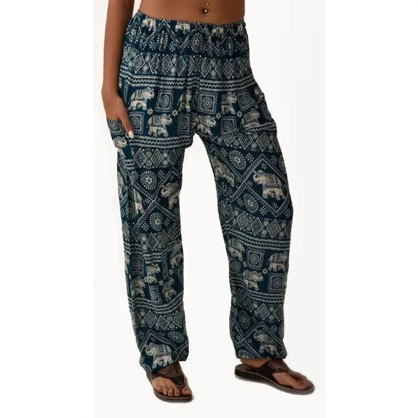 Elephant Print Harem Pants: Thai Rayon Boho Aladdin Pants