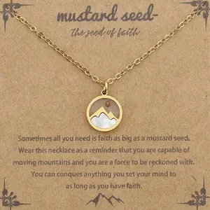 Christian Mustard Seed Necklace for Women - Faith Move Mountains Adjustable Jewelry, Gold Plated Stainless Steel Gift